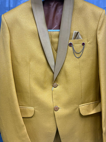 Club AK Men's Premium Mustard Yellow Three-Piece Suit