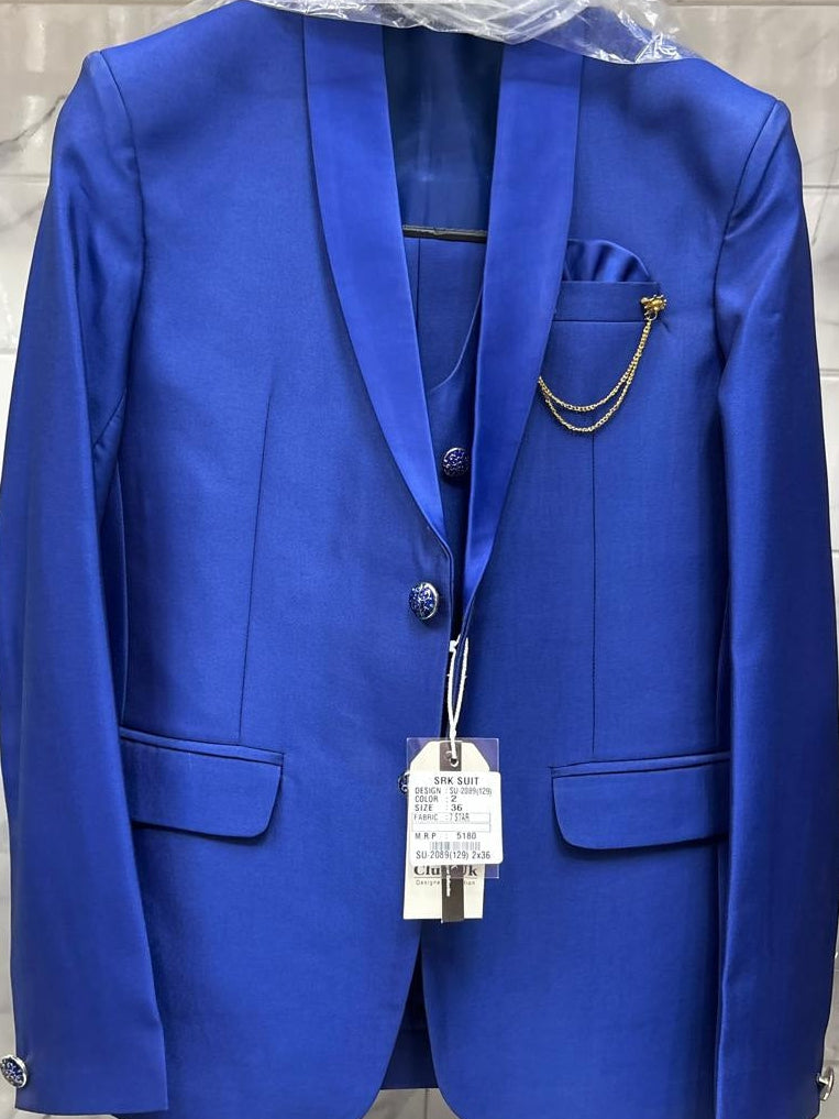Club AK Men's Electric Royal Blue Shawl Lapel Three-Piece Suit