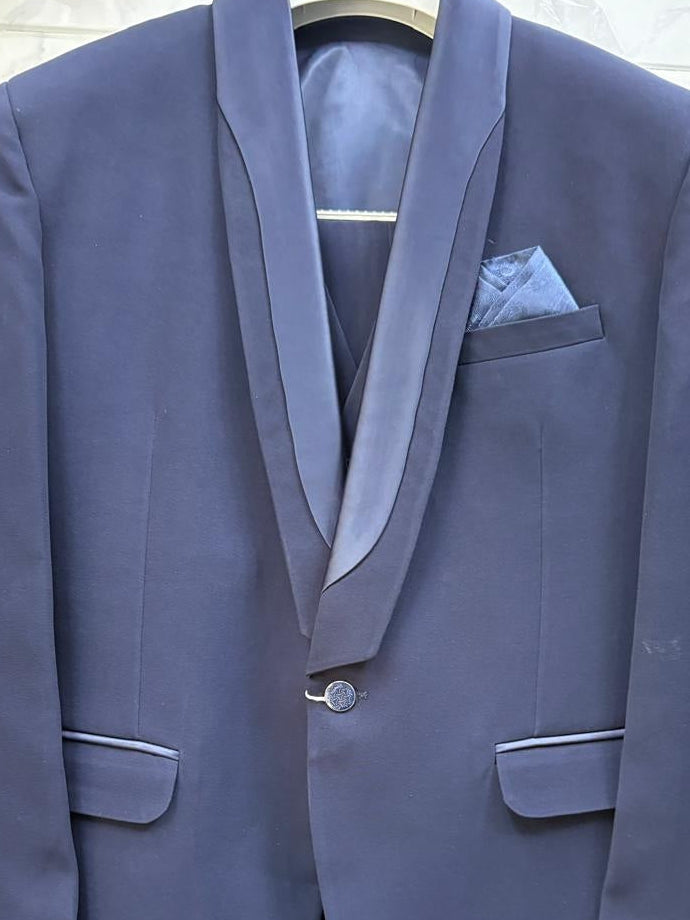 CLUB AK Men's Premium Navy Blue Tuxedo Three Piece Suit for Men | Elegant Reception & Party Wear