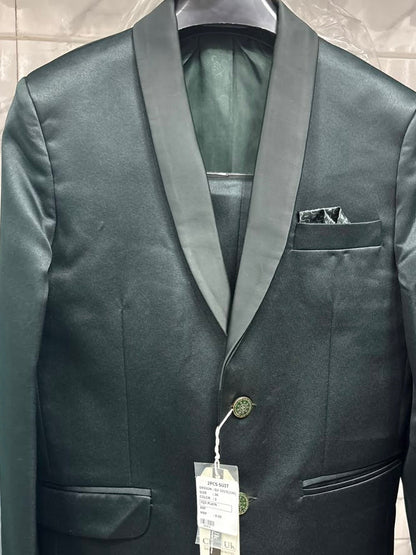 Club AK Men's Premium Emerald Green Jacquard Two-Piece Suit with Shawl Lapel
