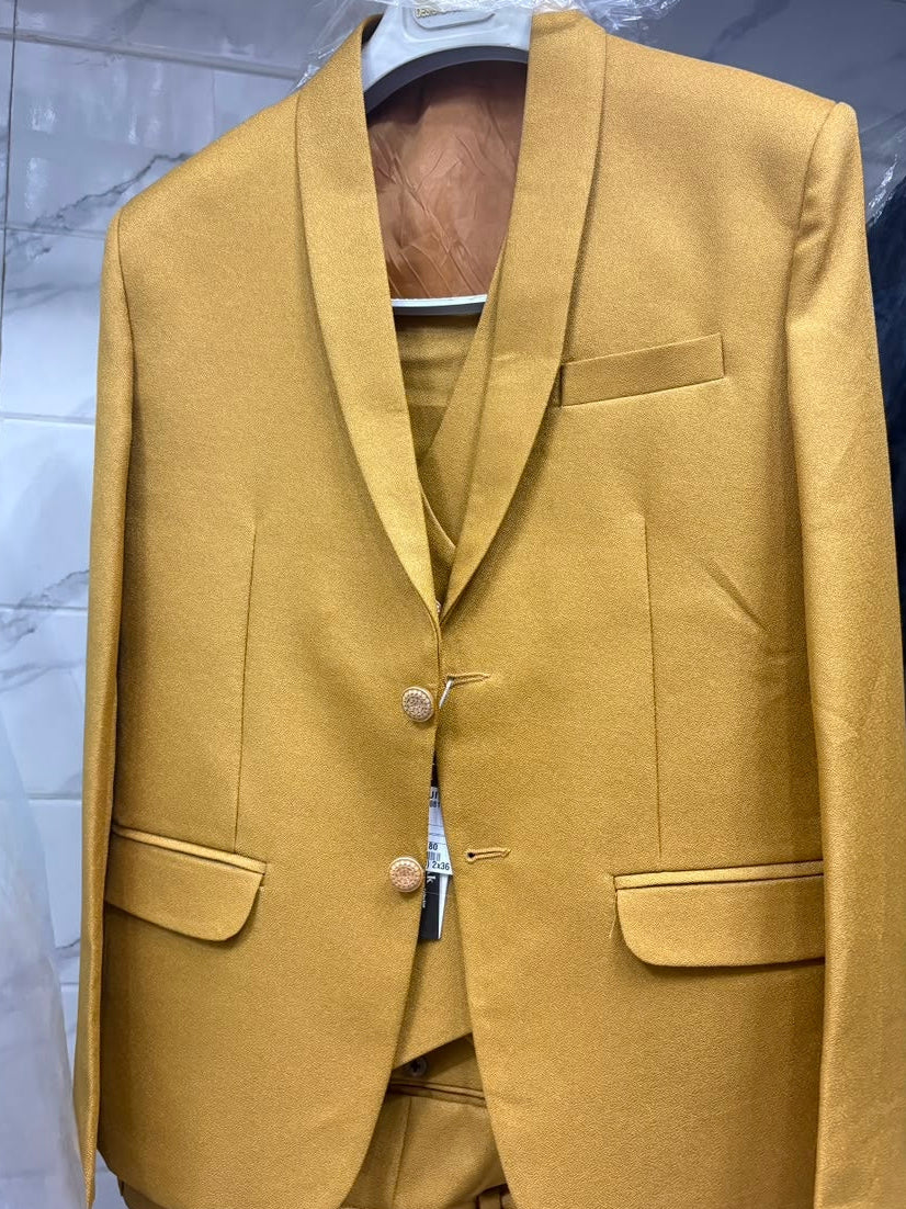 Club AK Men's Mustard Gold Premium Three-Piece Suit