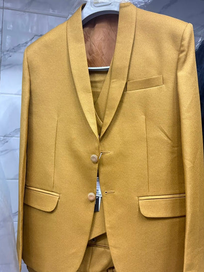 Club AK Men's Mustard Gold Premium Three-Piece Suit