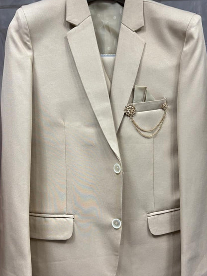 Club AK Men's Beige 3 Piece Formal Suit | Premium Wedding, Reception & Groom Wear