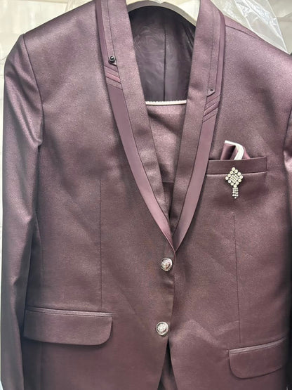 Club AK Men's Premium Wine Satin Finish Two-Piece Suit with Shawl Lapel