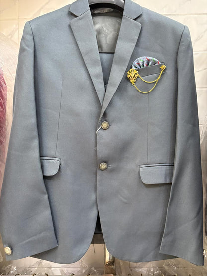 CLUB AK Men's Slate Grey Double Breasted Three Piece Suit for Men | Designer Wedding Suit Set