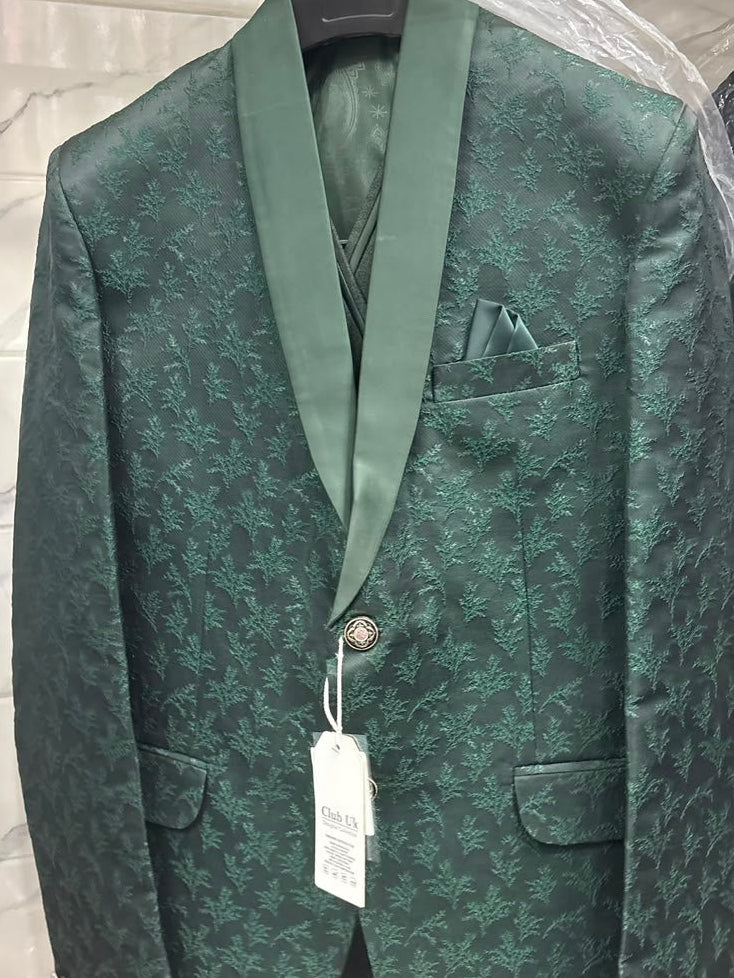 Club AK Men's Premium Emerald Green Satin Finish Two-Piece Suit
