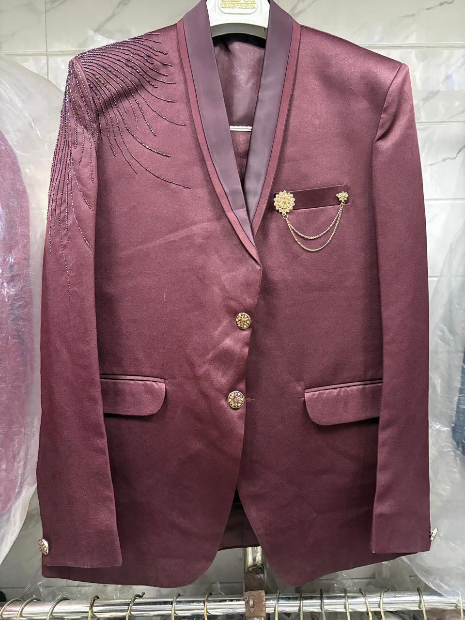 CLUB AK Men's Premium Wine Three-Piece Suit for Men | Designer  Wedding Collection