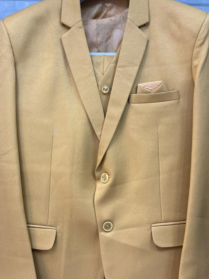 Club AK Men's Mustard Gold 3-Piece Suit | Premium Wedding & Party Wear suit Set
