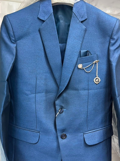 Club AK Men's Steel Blue Premium Three-Piece Suit