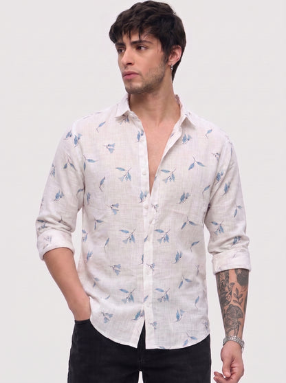 Men's sky blue Floral linen Shirt