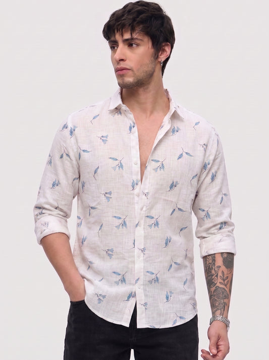 Men's sky blue Floral linen Shirt