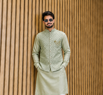 CLUB AK Designer Kurta Pajama Set with Embroidered Nehru Jacket for Men