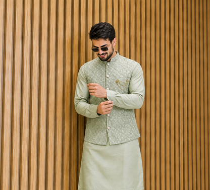 CLUB AK Designer Kurta Pajama Set with Embroidered Nehru Jacket for Men