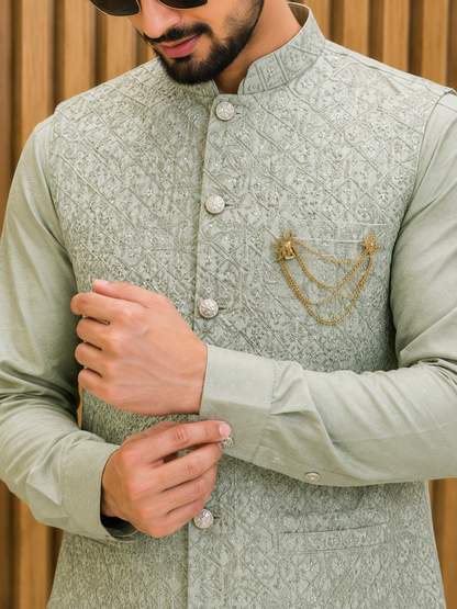 CLUB AK Designer Kurta Pajama Set with Embroidered Nehru Jacket for Men