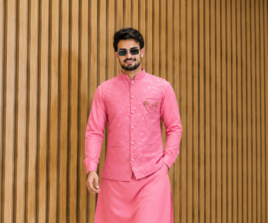 CLUB AK Men's Designer Embroidered Coti Kurta Pajama Set | Wedding & Festive Ethnic Wear