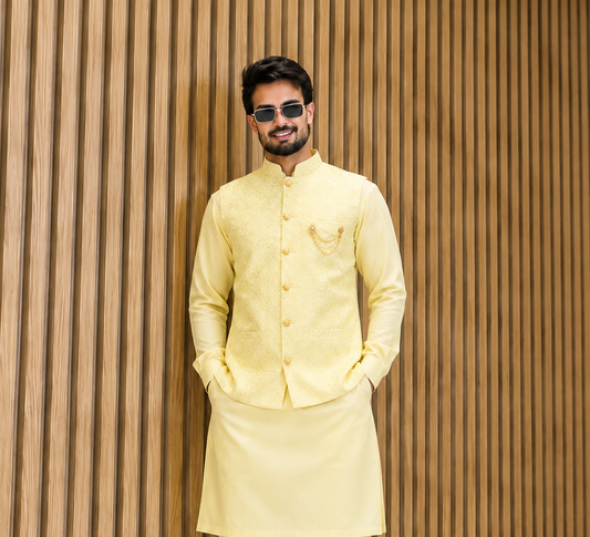 CLUB AK Men's Designer Embroidered Coti Kurta Pajama Set | Wedding & Festive Ethnic Wear