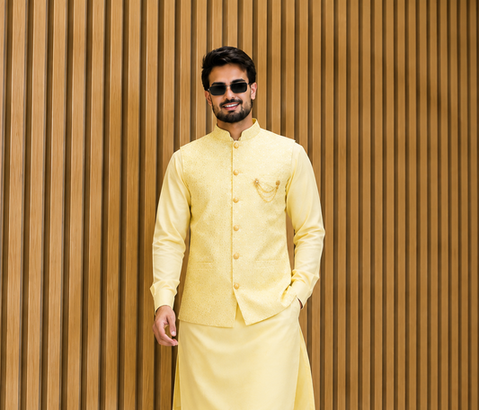 CLUB AK Men's Designer Embroidered Coti Kurta Pajama Set | Wedding & Festive Ethnic Wear
