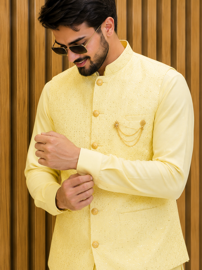 CLUB AK Men's Designer Embroidered Coti Kurta Pajama Set | Wedding & Festive Ethnic Wear