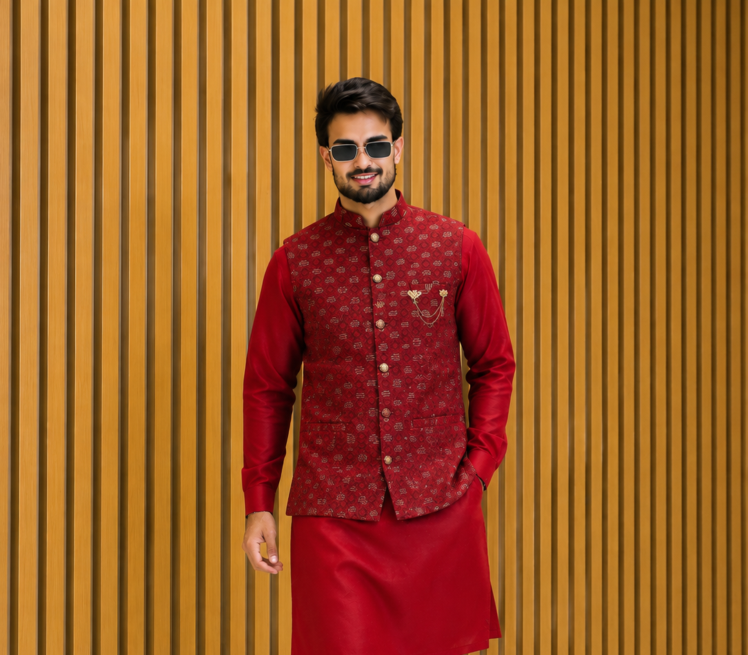 CLUB AK Premium Designer Embroidered Nehru Jacket Kurta Set for Men