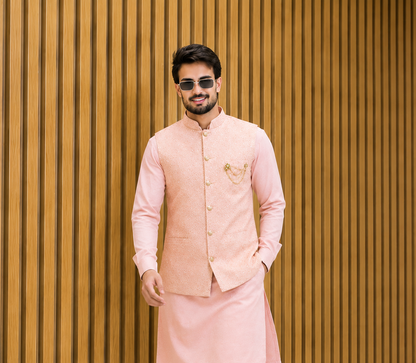 Club AK Designer Men’s Kurta Pajama Set with Traditional Patterned Jacket