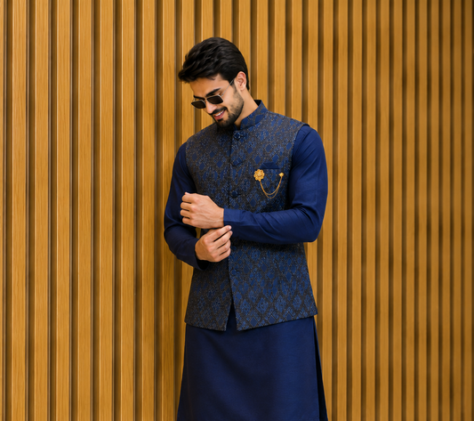 Club AK Designer Geometric Pattern Nehru Jacket Kurta Set for Men