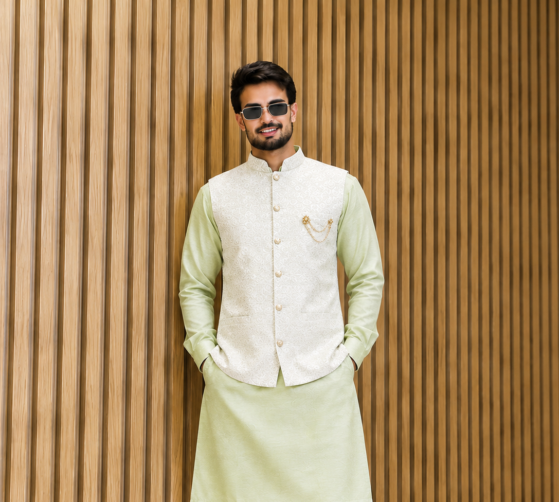 Club AK Men's Designer Jacquard Nehru Jacket with Kurta for Wedding, Party & Festive Wear