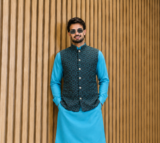 Club AK Men's Designer Jacquard Nehru Jacket with Kurta for Wedding, Party & Festive Wear