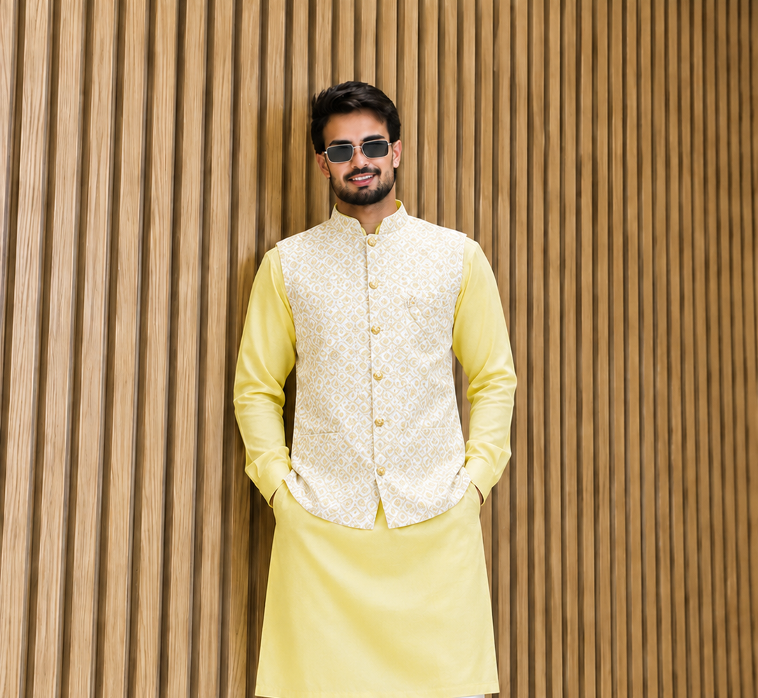 Club AK Men's Designer Jacquard Nehru Jacket with Kurta for Wedding, Party & Festive Wear