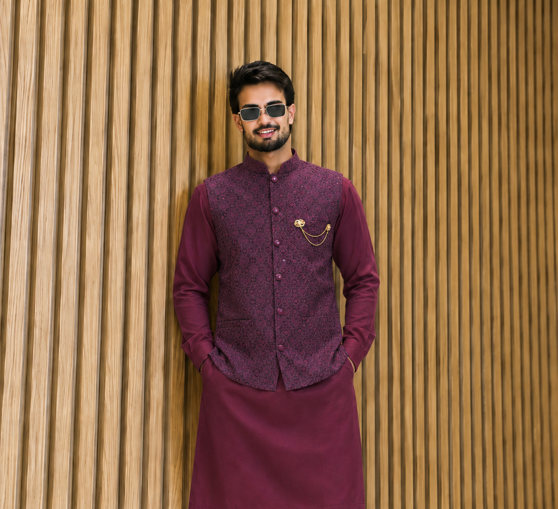 CLUB AK Stylish Embroidered Kurta Jacket Set for Men