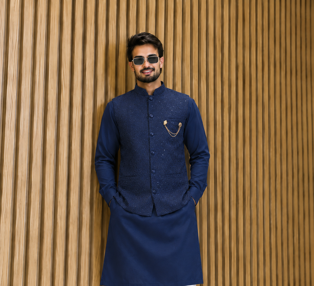 CLUB AK Stylish Embroidered Kurta Jacket Set for Men
