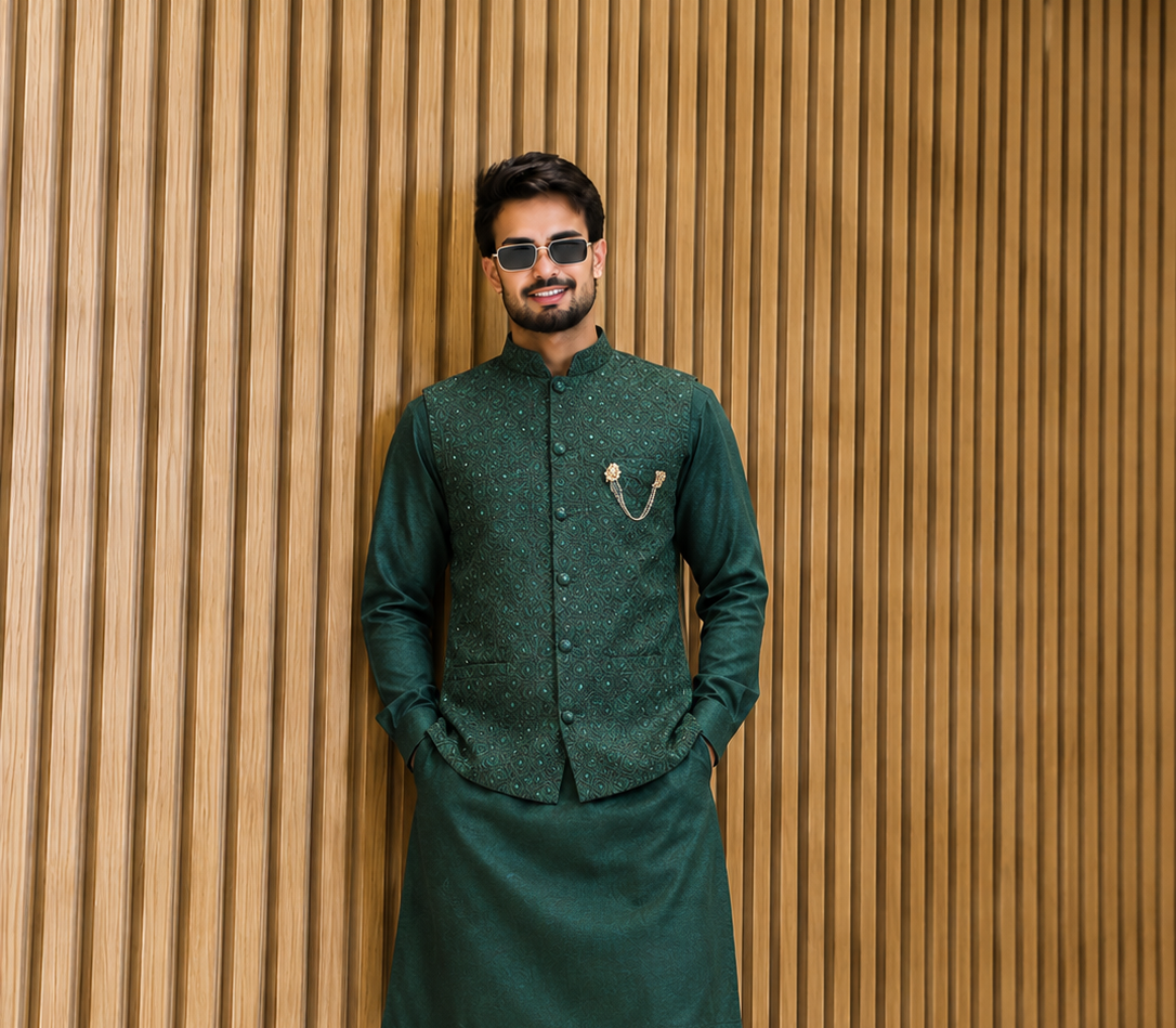 CLUB AK Stylish Embroidered Kurta Jacket Set for Men