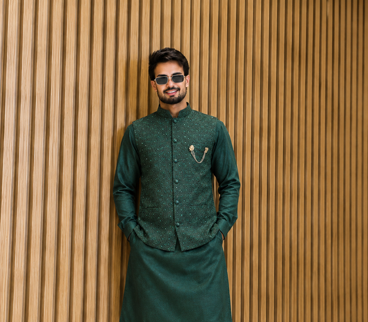 CLUB AK Stylish Embroidered Kurta Jacket Set for Men