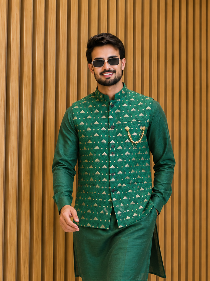 CLUB AK Men’s Designer Embroidered Nehru Jacket with Kurta Set