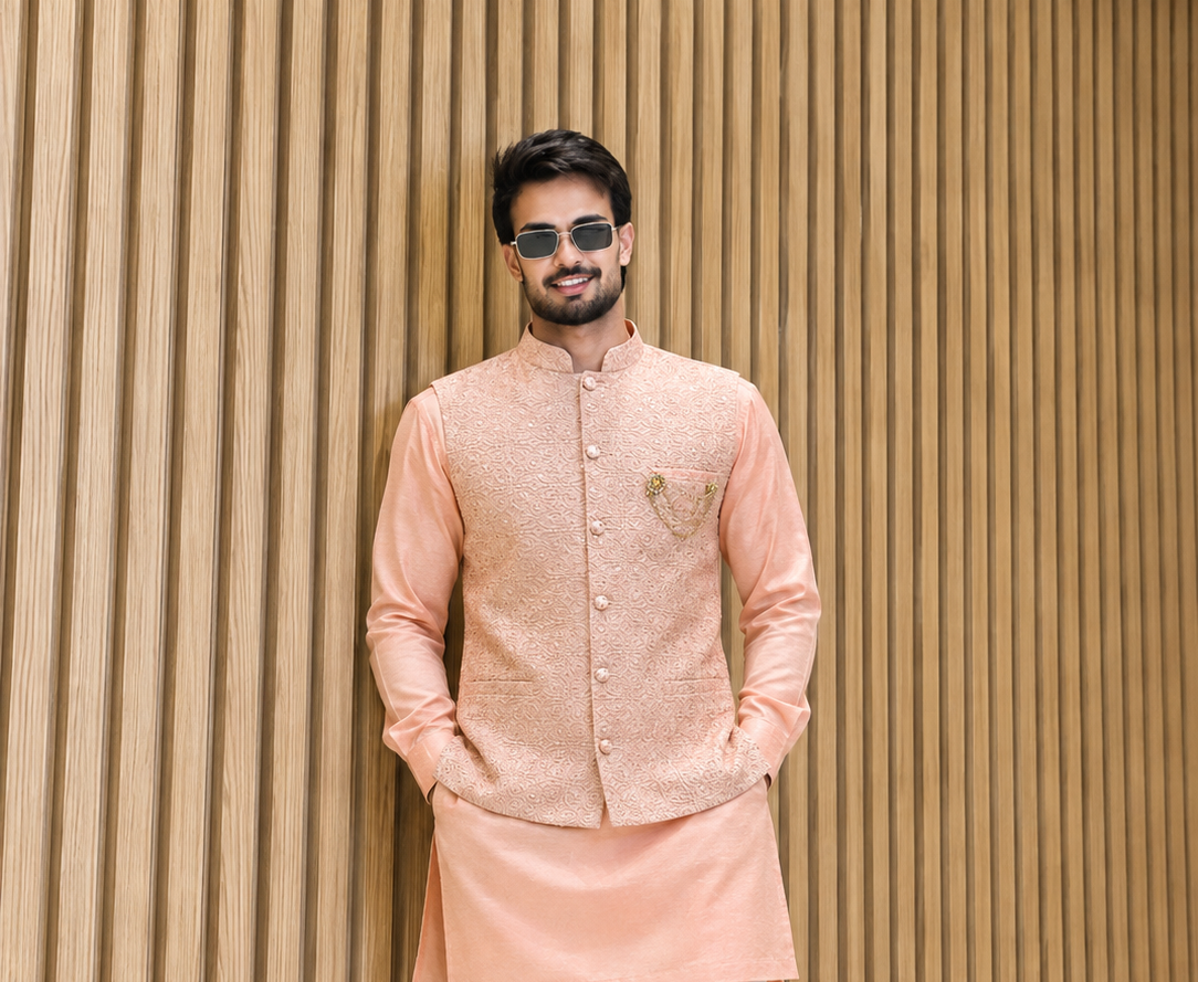 CLUB AK Men's Designer Embroidered Kurta Jacket Set | Premium Ethnic Wear for Wedding & Festive Occasions
