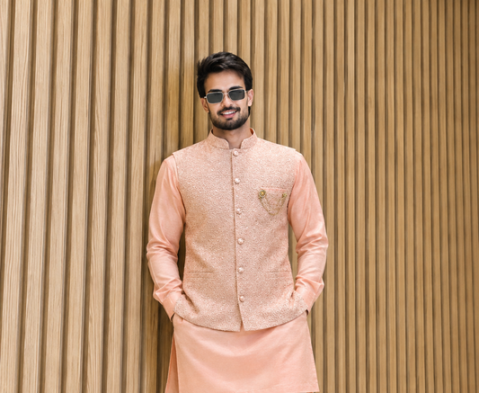 CLUB AK Men's Designer Embroidered Kurta Jacket Set | Premium Ethnic Wear for Wedding & Festive Occasions