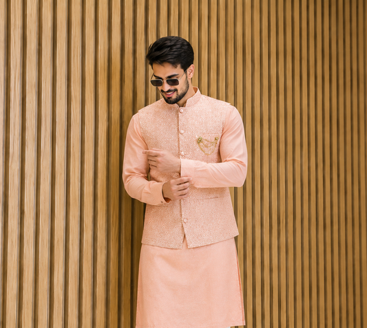 CLUB AK Men's Designer Embroidered Kurta Jacket Set | Premium Ethnic Wear for Wedding & Festive Occasions