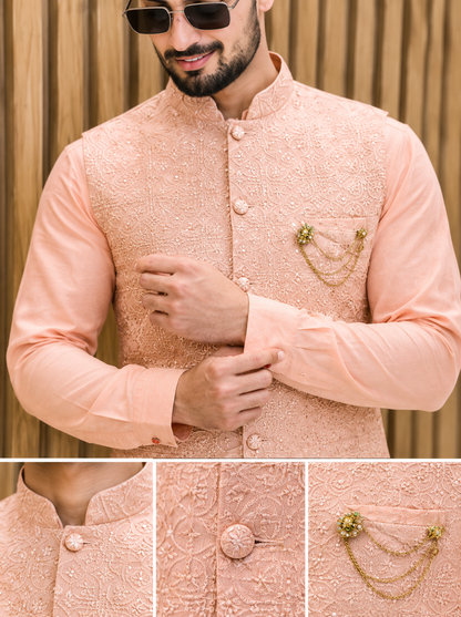 CLUB AK Men's Designer Embroidered Kurta Jacket Set | Premium Ethnic Wear for Wedding & Festive Occasions