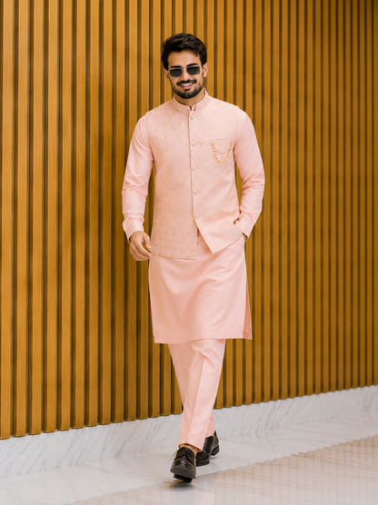 CLUB AK Men’s Designer Embroidered Nehru Jacket with Kurta Set