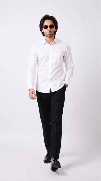 Club AK Men's Premium White Full Sleeve Formal Shirt – Stylish Solid Cotton Shirt for Men | Office, Business & Party Wear