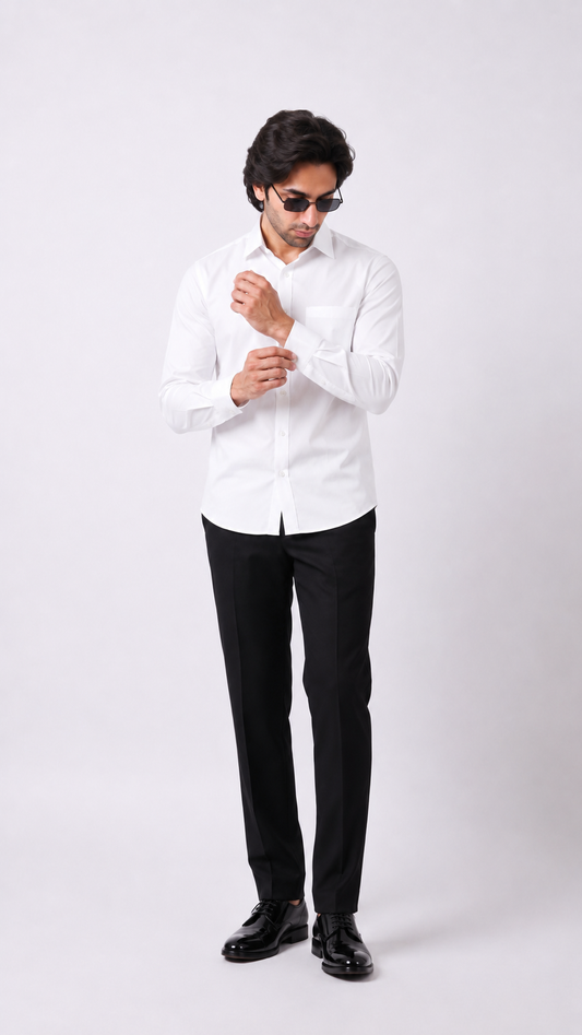 Club AK Men's Premium White Full Sleeve Formal Shirt – Stylish Solid Cotton Shirt for Men | Office, Business & Party Wear