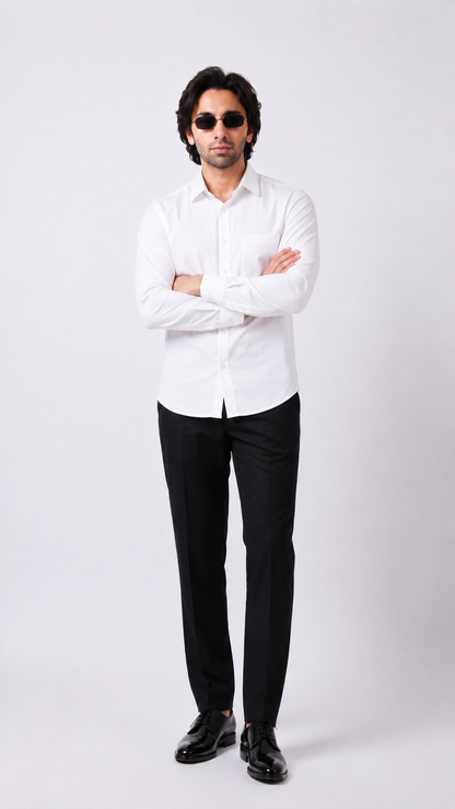 Club AK Men's Premium White Full Sleeve Formal Shirt – Stylish Solid Cotton Shirt for Men | Office, Business & Party Wear