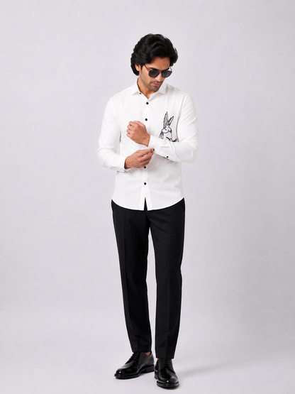 Club AK Men's Premium Black & Royal Blue Embroidered Shirt – Stylish Full Sleeve Casual Party Wear Shirt