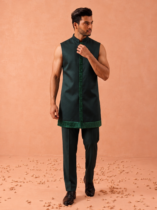 Club AK Men’s Premium Emerald Green Designer Indo Western Suit | Wedding & Party Wear
