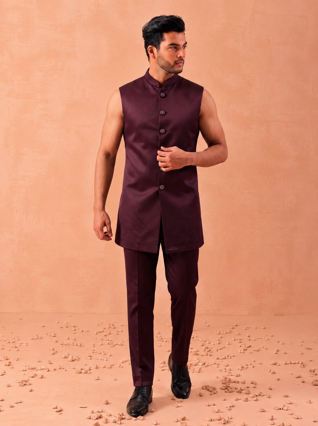 Club AK Men’s Premium Maroon Designer Indo Western Suit | Wedding & Reception Wear