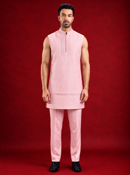 Club AK Men’s Premium Pink Textured Indo Western Suit | Wedding & Festive Wear