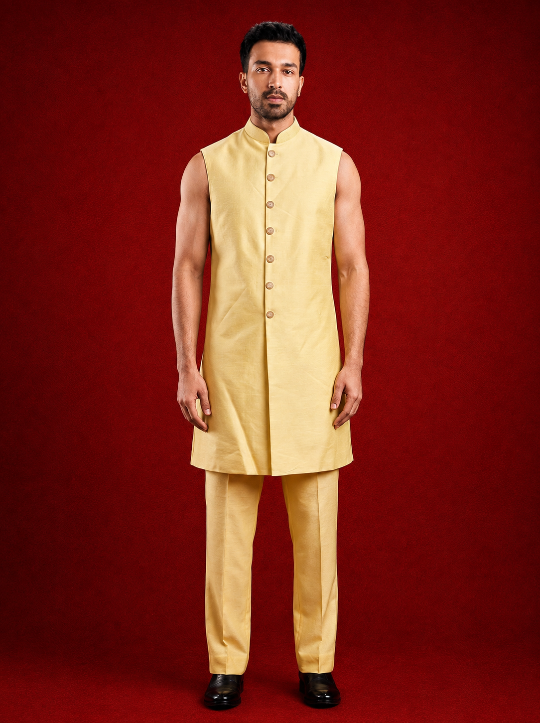 Club AK Men's Premium Yellow Embroidered Bandhgala Suit | Wedding & Festive Wear
