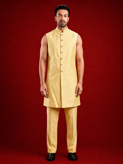 Club AK Men's Premium Yellow Embroidered Bandhgala Suit | Wedding & Festive Wear