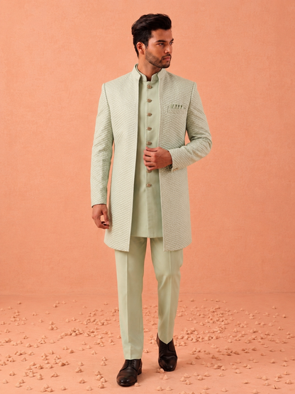 Club AK Men's Premium Sage Green Designer Indo Western Suit | Luxury Wedding & Party Wear