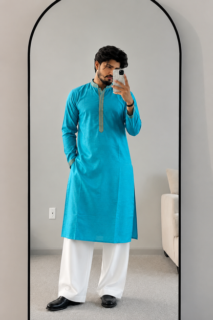 CLUB AK Men's Premium Solid Cotton Blend Kurta | Ethnic Festive & Traditional Wear