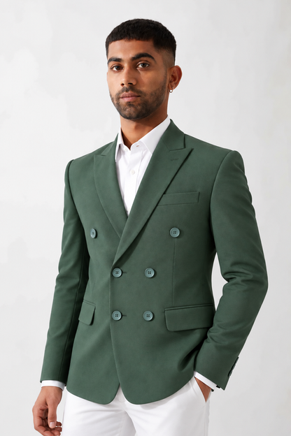 CLUB AK Men’s Premium Double-Breasted Blazer with Peak Lapel, Six-Button Front & Flap Pockets